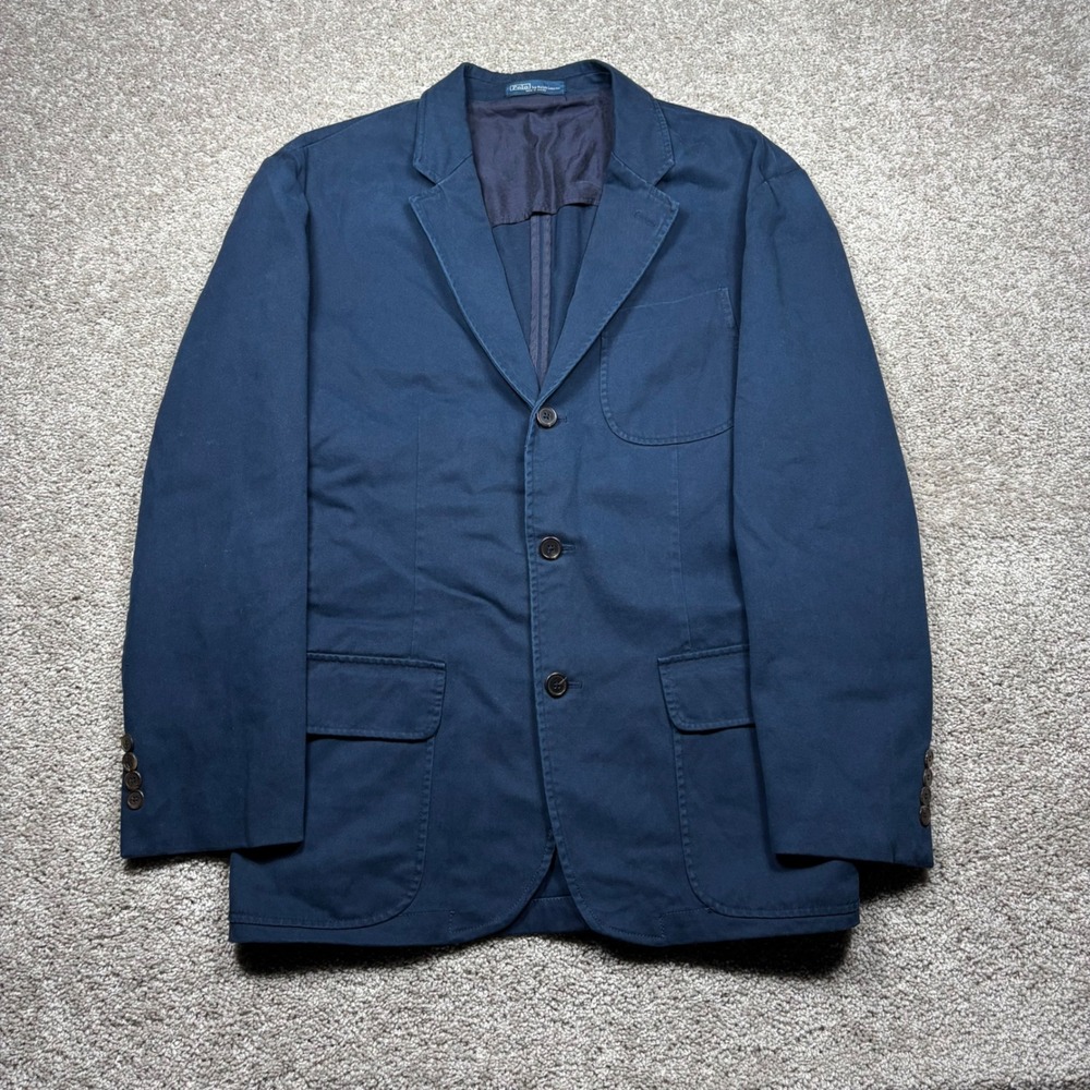 Polo Ralph Lauren Navy Blue Cotton Unstructured 3 Button Blazer Sport Coat 44R